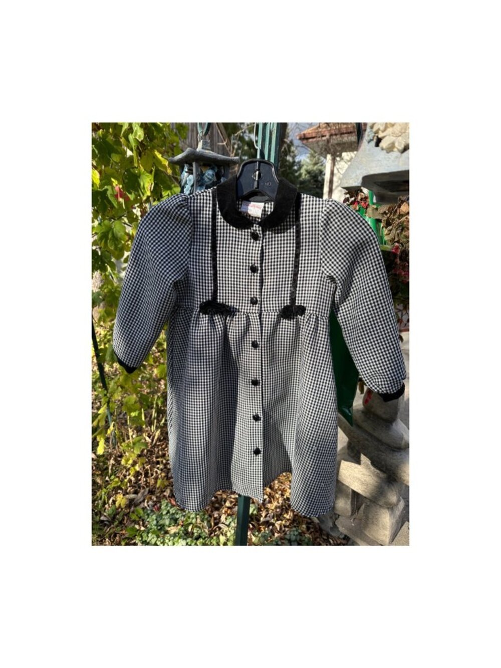 80s Little Princess Gingham Houndstooth Dress Coat Princess Peter Pan Collar Sz6